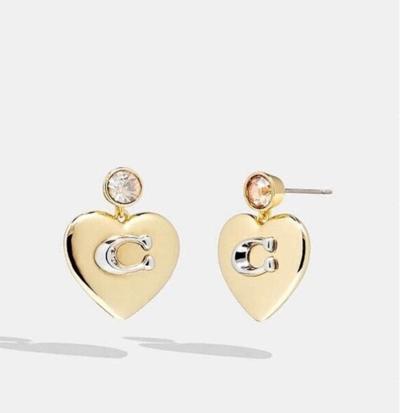 Coach gold plated puffy heart shape citrine gemstone look dangling stud earrings - Picture 14 of 14